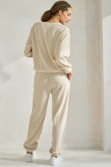 Women's Corduroy V Neck Top and Jogger Set style 2