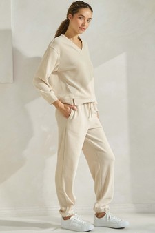 Women's Corduroy V Neck Top and Jogger Set style 3
