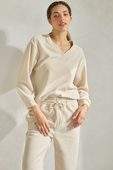 Women's Corduroy V Neck Top and Jogger Set style 4