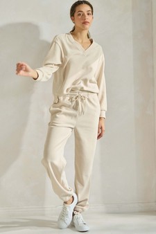 Women's Corduroy V Neck Top and Jogger Set style 5
