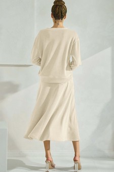 Women's Corduroy V Neck Top & Flared Skirt Set style 2