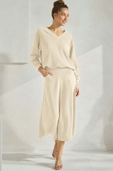 Women's Corduroy V Neck Top & Flared Skirt Set style 3