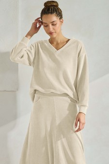 Women's Corduroy V Neck Top & Flared Skirt Set style 4