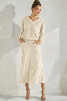 Women's Corduroy V Neck Top & Flared Skirt Set style 5