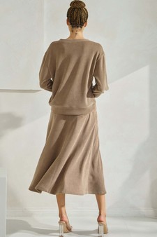 Women's Corduroy V Neck Top & Flared Skirt Set style 2