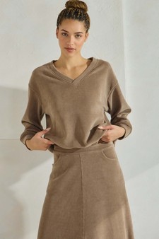 Women's Corduroy V Neck Top & Flared Skirt Set style 4