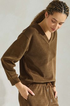 Women's V Neck Corduroy Long Sleeve Top style 3
