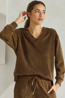 Women's V Neck Corduroy Long Sleeve Top style 4