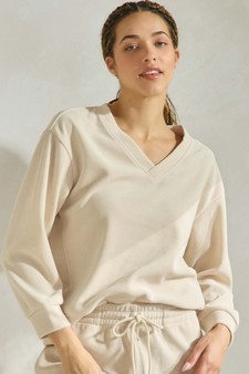 Women's V Neck Corduroy Long Sleeve Top style 4