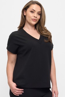 Women's V-Neck Short Sleeve Thin Modal Scuba Top style 3