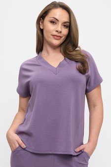 Women's V-Neck Short Sleeve Thin Modal Scuba Top