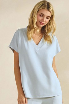 ETA 01/01/26 - Women's V-Neck Short Sleeve Thin Modal Scuba Top