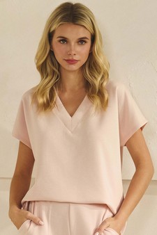 ETA 01/01/26 - Women's V-Neck Short Sleeve Thin Modal Scuba Top