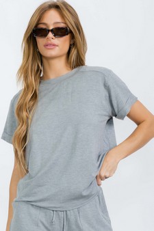 Women's Everyday French Terry Tee with Rolled Sleeves style 4