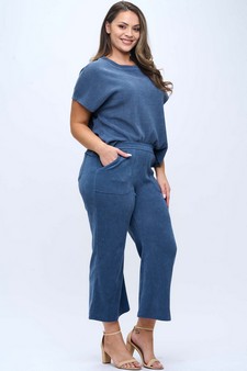 Women’s Corduroy Short Sleeve Top & Cropped Pant Set style 3