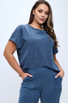 Women’s Corduroy Short Sleeve Top & Cropped Pant Set style 4