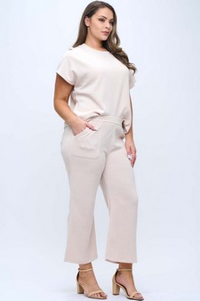 Women’s Corduroy Short Sleeve Top & Cropped Pant Set style 3