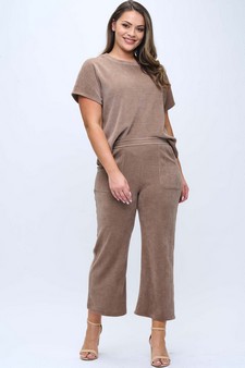 Women’s Corduroy Short Sleeve Top & Cropped Pant Set style 3
