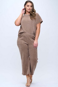 Women’s Corduroy Short Sleeve Top & Cropped Pant Set style 5