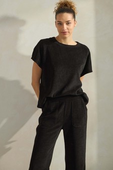 Women’s Corduroy Short Sleeve Top & Cropped Pant Set style 4