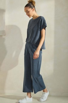 Women’s Corduroy Short Sleeve Top & Cropped Pant Set style 3