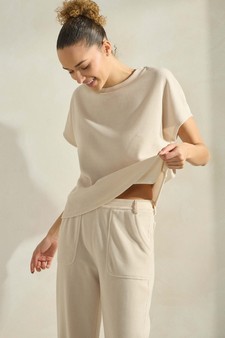 Women’s Corduroy Short Sleeve Top & Cropped Pant Set style 4