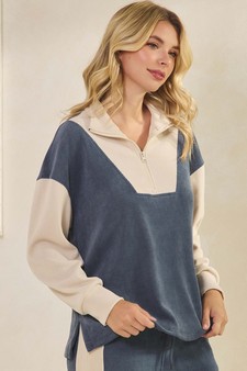 Women's Relaxed Fit Corduroy Two-Tone Quarter Zip Pullover style 3
