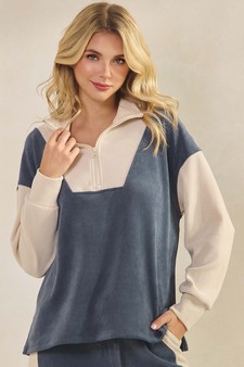 Women's Relaxed Fit Corduroy Two-Tone Quarter Zip Pullover style 4