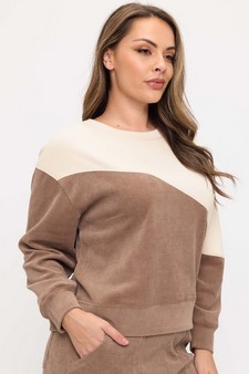 Women’s Asymmetrical Two Tone Corduroy Pullover Sweatshirt style 4