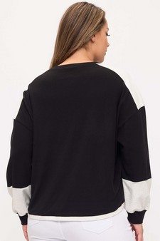 Women's Two Tone Ribbed Loose Fit Top with Buttons style 2