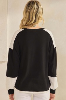 ETA 10/23/25 - Women's Two Tone Ribbed Loose Fit Top with Buttons style 2