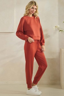 Women’s Solid Crewneck UltraComfy Short Top and Jogger Set style 3