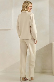 ETA 09/25/25 - Women's Elegant Collared UltraComfy V-Neck Top and Wide-Leg Pants Set style 2