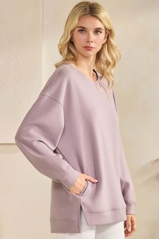 Women's Soft Cotton Modal Long Sleeve Crew Top with Pockets style 3