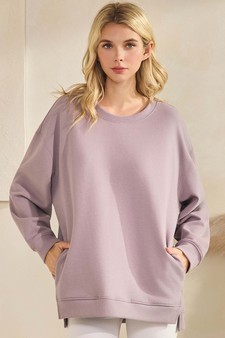 Women's Soft Cotton Modal Long Sleeve Crew Top with Pockets style 4