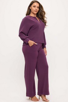 Women's Sofie Soft Split Neck Top & Wide Leg Pants Set style 3
