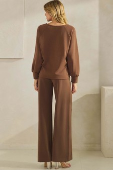 Women's Sofie Soft Split Neck Top & Wide Leg Pants Set style 2