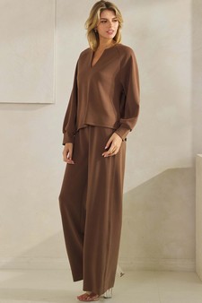 Women's Sofie Soft Split Neck Top & Wide Leg Pants Set style 3