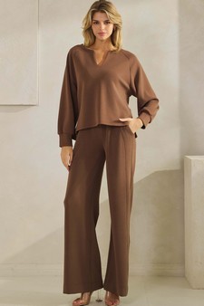 Women's Sofie Soft Split Neck Top & Wide Leg Pants Set style 5