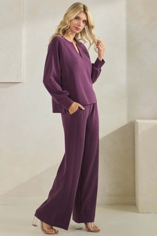 Women's Sofie Soft Split Neck Top & Wide Leg Pants Set style 3