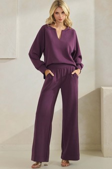 Women's Sofie Soft Split Neck Top & Wide Leg Pants Set style 5