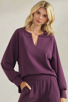 ETA 08/29/25 Women's Sofie Soft Split Neck Raglan Long Sleeve Oversized Top style 4