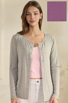 ETA 01/23/26 - Women's Pure Comfort LuxeAir Ribbed Long Sleeve Button Up Cardigan