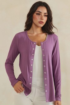 Pure Comfort LuxeAir Ribbed Long Sleeve Button Up Cardigan (XL only) style 4