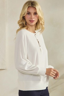 Women's Soft Form Ribbed Henley Long Sleeve Top (XL Only) style 3