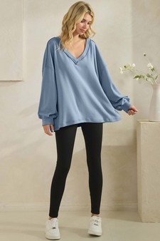 Women's Soft Flow Fleece Loose Fit V-Neck Sweatshirt style 5