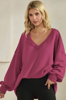 Women's Soft Flow Fleece Loose Fit V-Neck Sweatshirt style 4