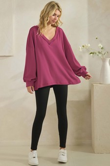 Women's Soft Flow Fleece Loose Fit V-Neck Sweatshirt style 5