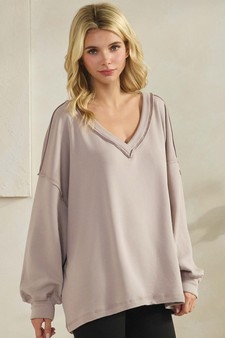 ETA 12/18/25 - Women's Soft Flow Fleece Loose Fit V-Neck Sweatshirt style 3