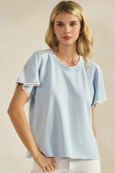 Thin Modal Scuba Scalloped Edge Trim Short Sleeve Top style 4